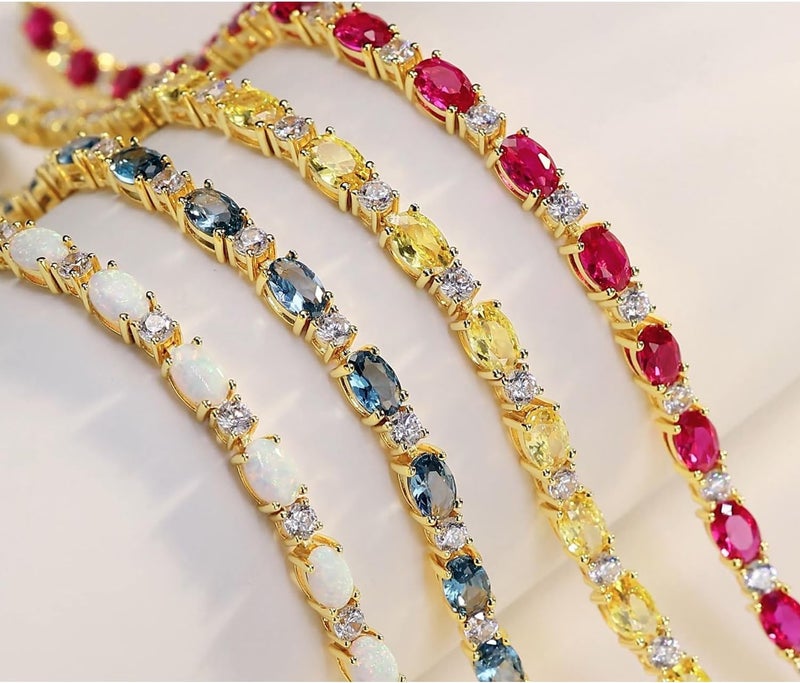 Fancime 14K Gold Plated Birthstone Bracelets 4mm Sterling Silver Tennis Bracelets Gold Bracelets Birthday Jewelry Gifts for Women 7" - Image 4